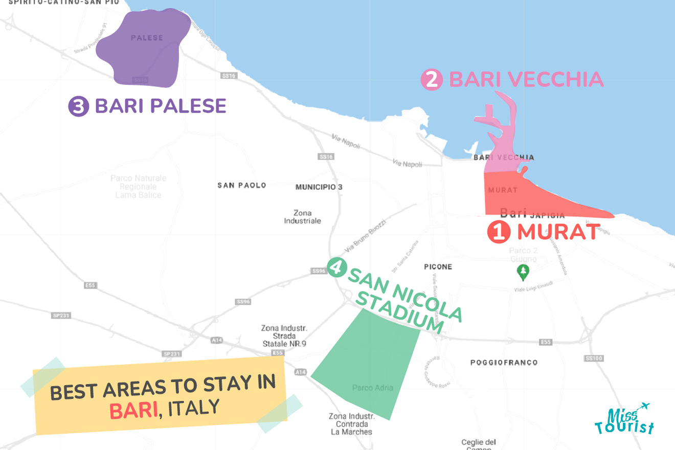Map of best places to stay Bari